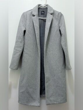 ZARA Light Gray Long Notch-Lapel Trench Coat - Size US Small